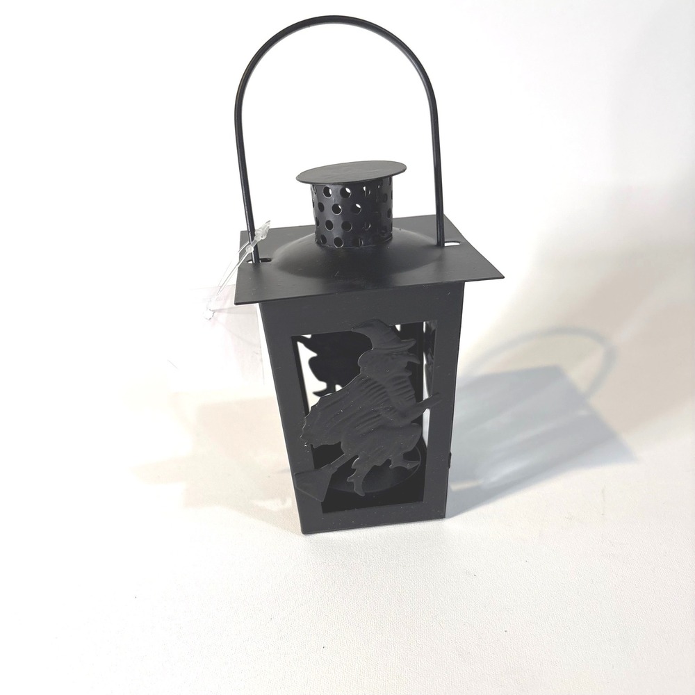 Christmas Tree Shops Black Metal Witch Halloween Lantern Tealight Holder NWT